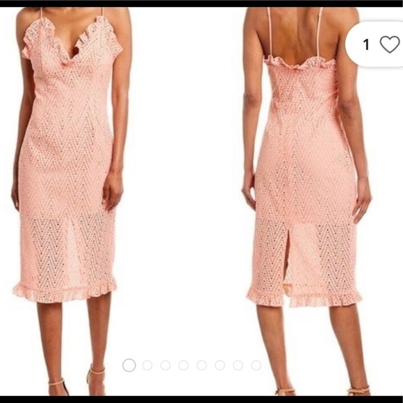 NWT C/Meo Collective Eyelet Ruffle Deep Vee Midi Dress SZ XS - Picture 1 of 9